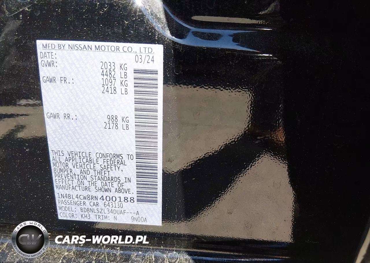 2024 Nissan Altima Sr Intelligent Awd VIN:1N4BL4CW8RN400188 - 9