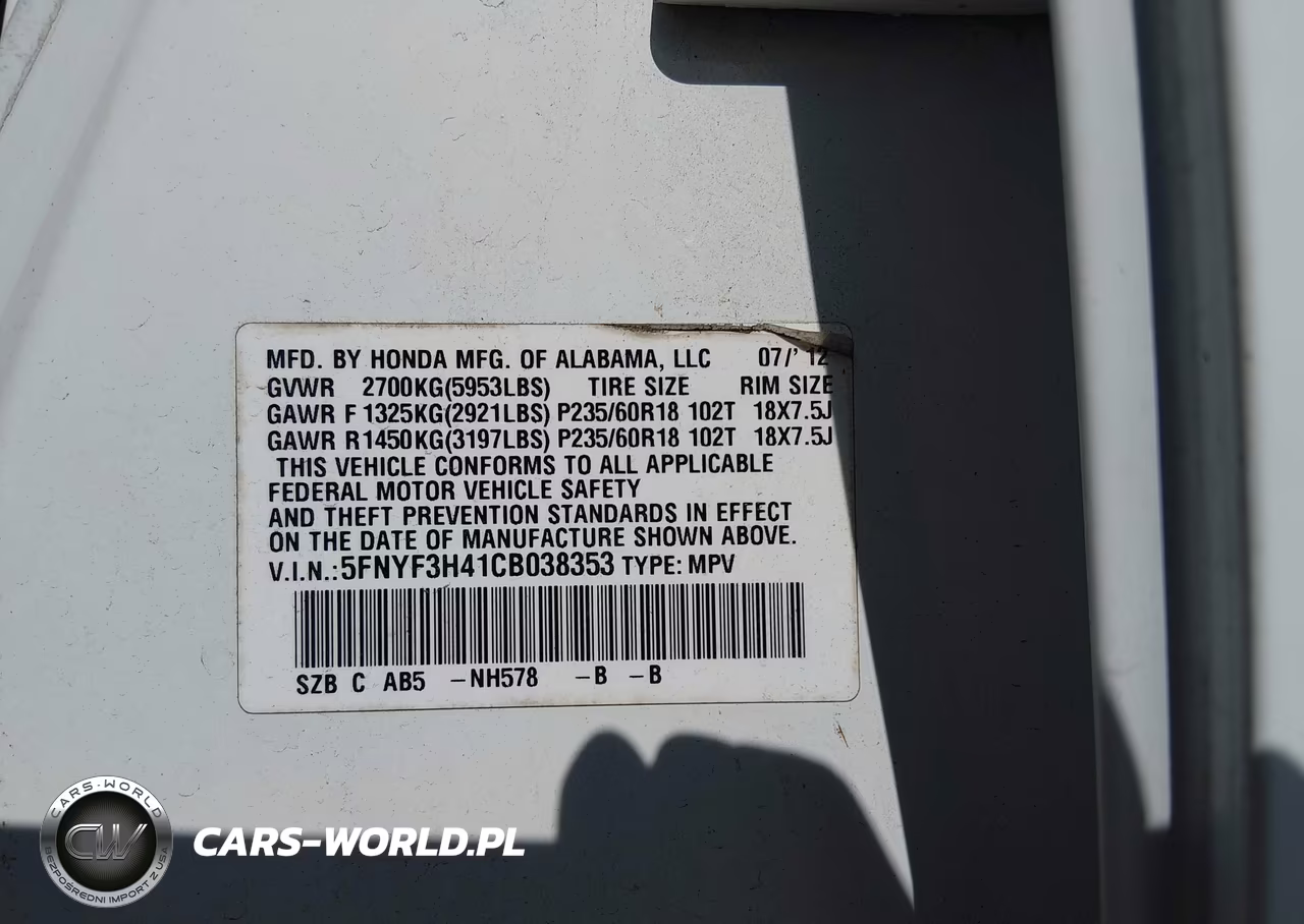2012 Honda Pilot Ex VIN:5FNYF3H41CB038353 - 9