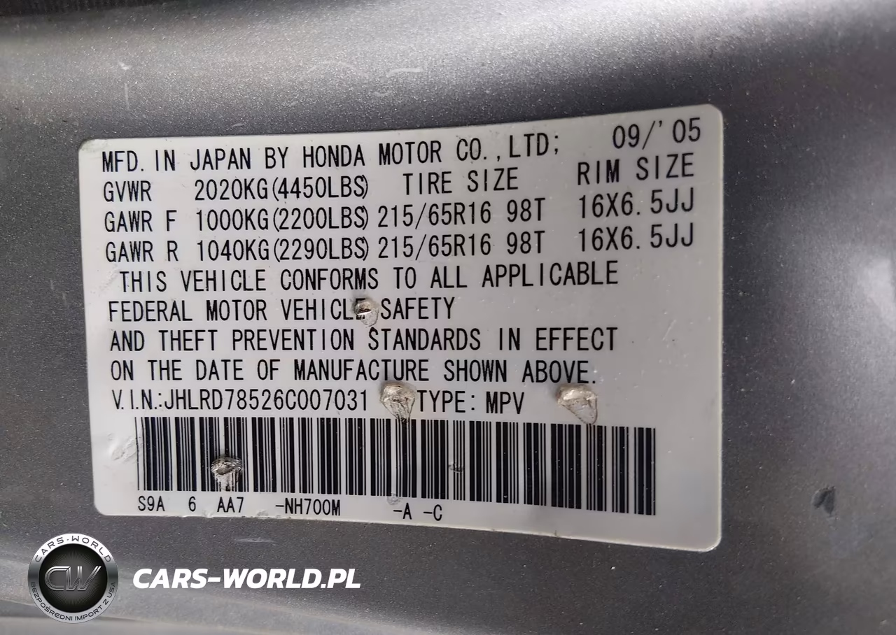 2006 Honda Cr-V Lx VIN:JHLRD78526C007031 - 9