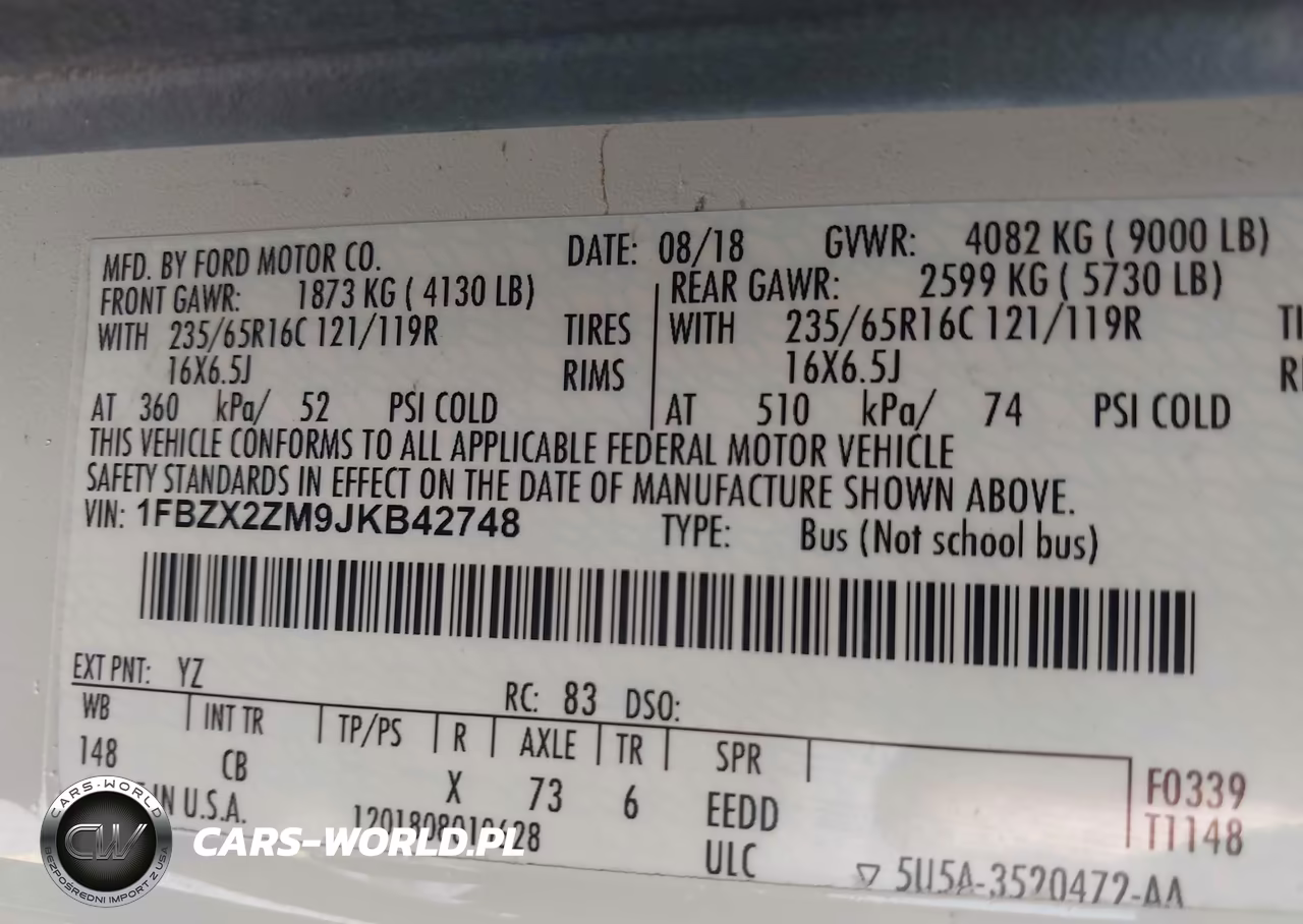 2018 Ford Transit-350 Xl VIN:1FBZX2ZM9JKB42748 - 9