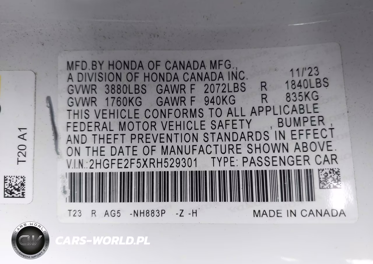 2024 Honda Civic Sport VIN:2HGFE2F5XRH529301 - 9