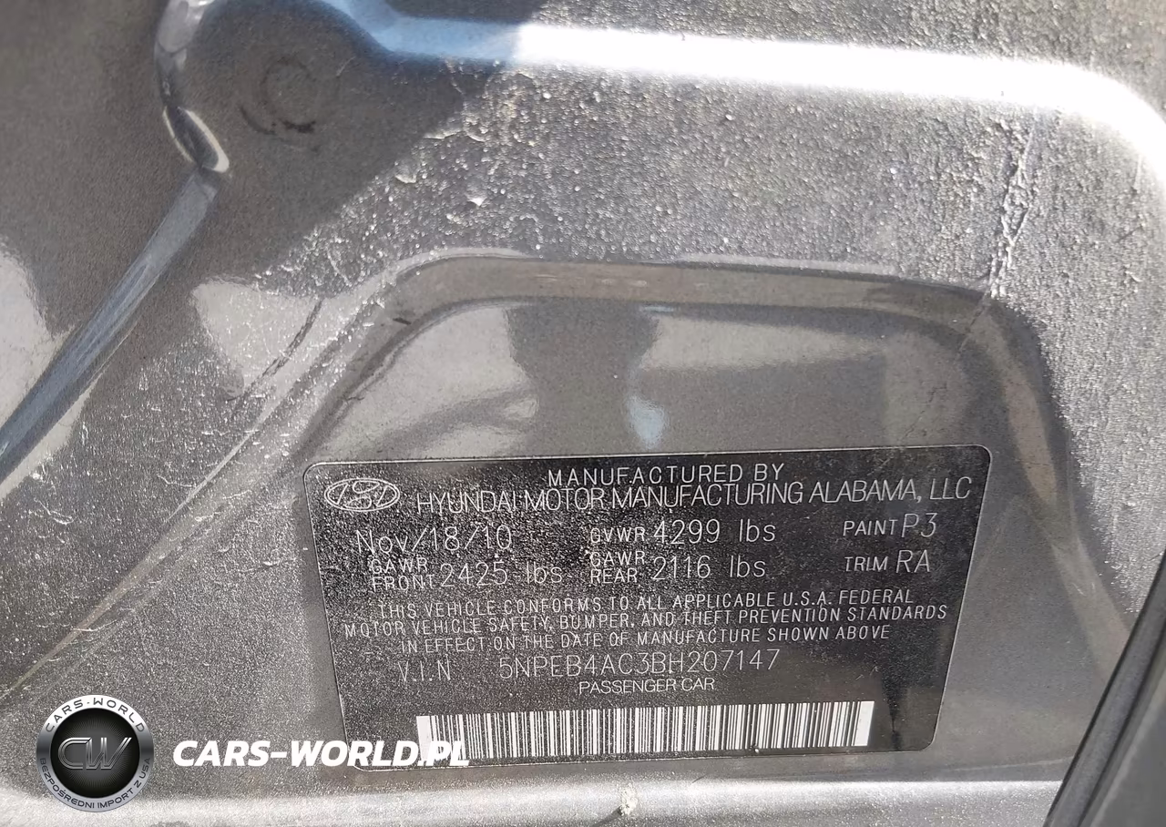 2011 Hyundai Sonata Gls VIN:5NPEB4AC3BH207147 - 9