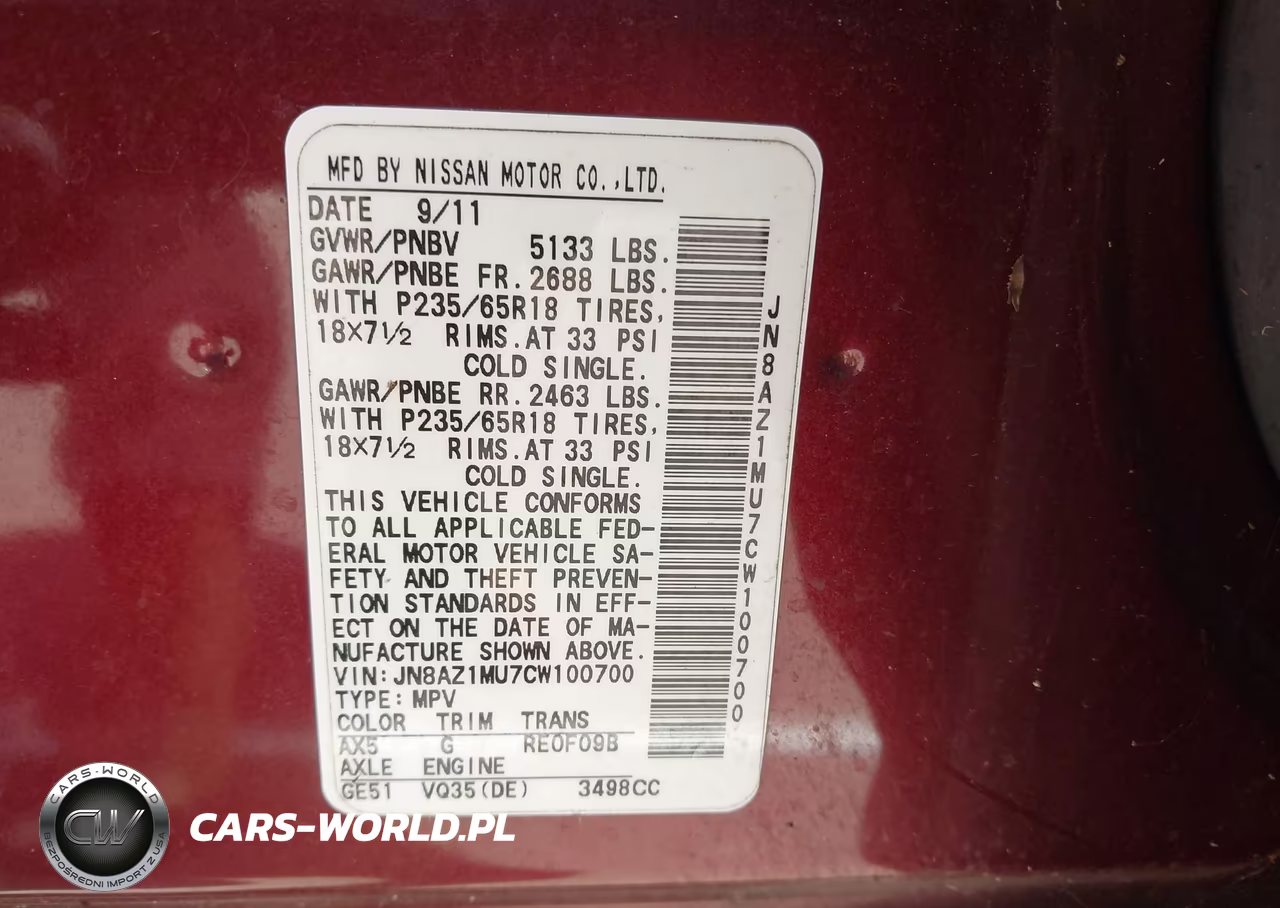 2012 Nissan Murano S VIN:JN8AZ1MU7CW100700 - 9