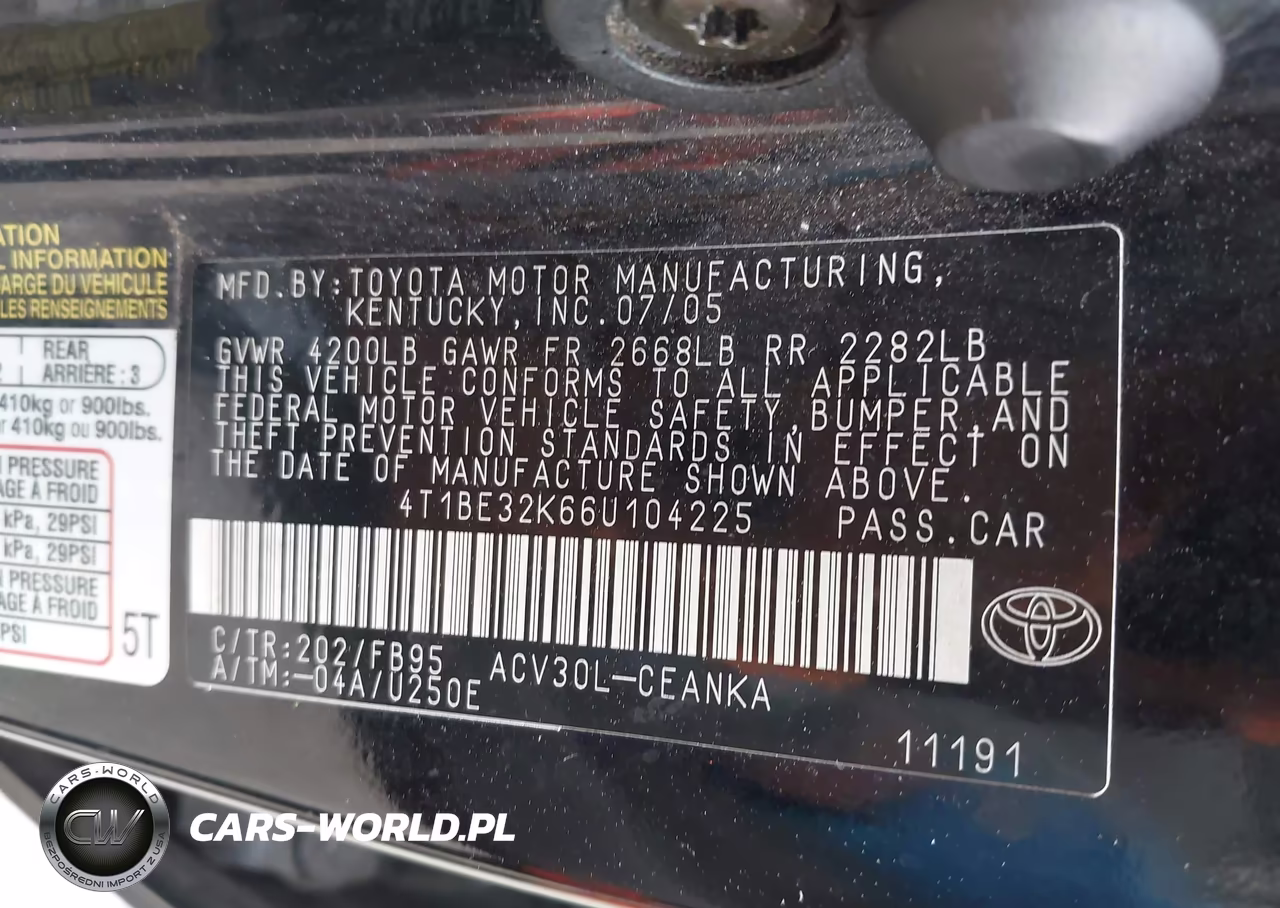 2006 Toyota Camry Std VIN:4T1BE32K66U104225 - 9