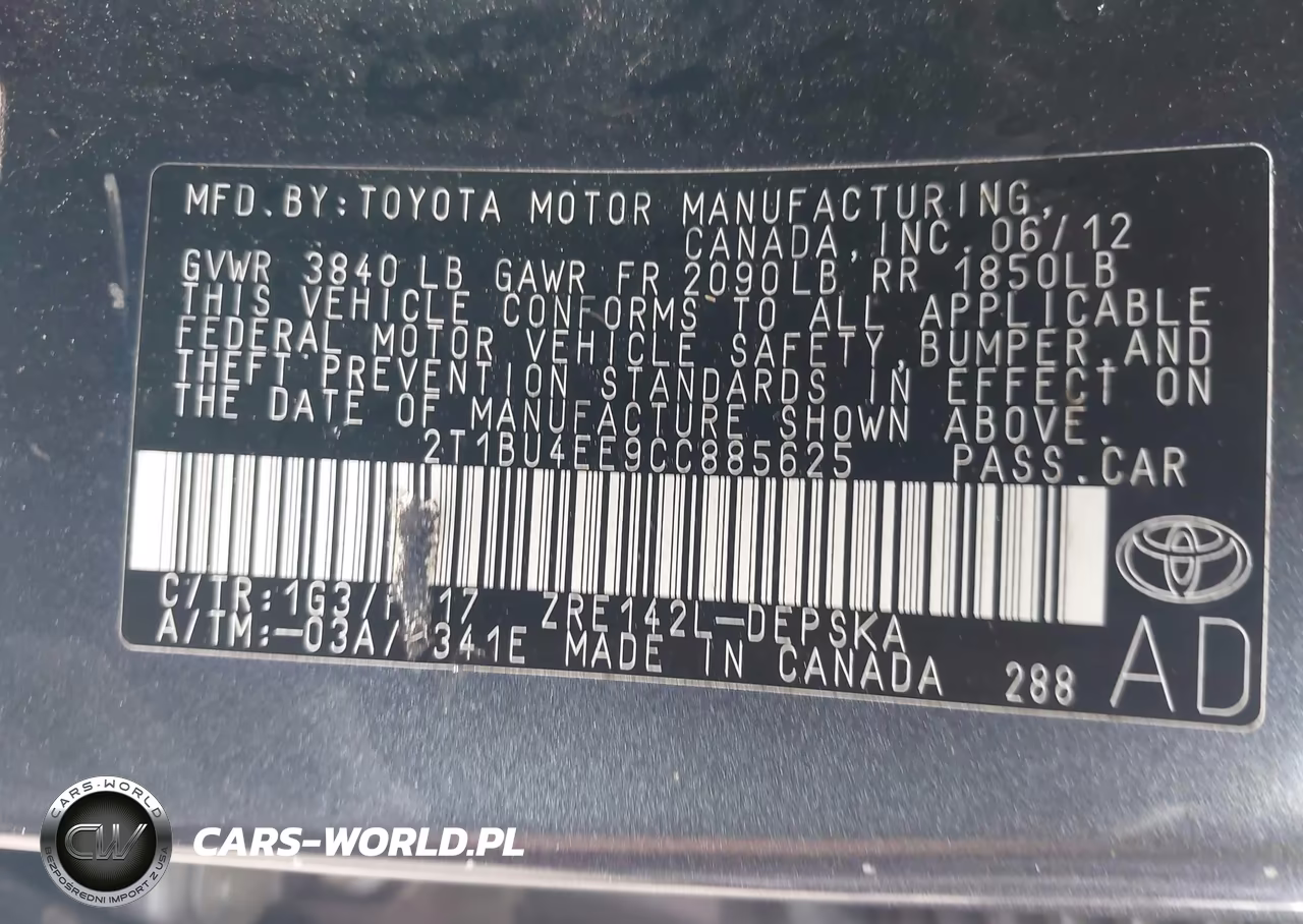 2012 Toyota Corolla S VIN:2T1BU4EE9CC885625 - 9