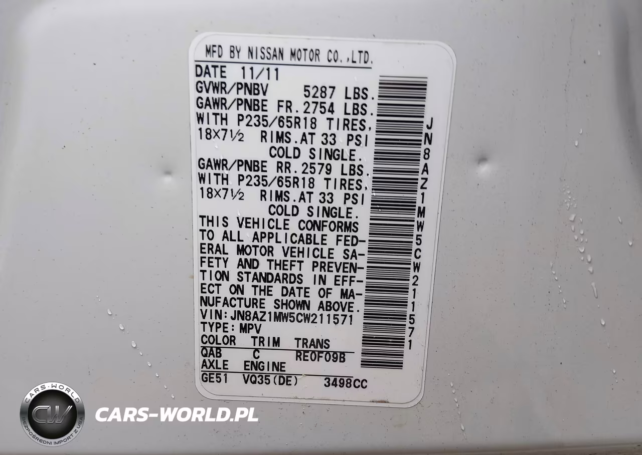 2012 Nissan Murano S VIN:JN8AZ1MW5CW211571 - 9