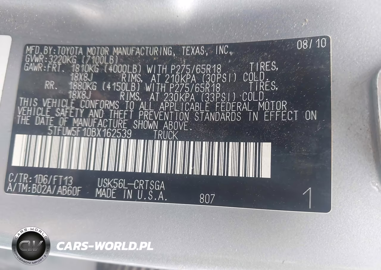 2011 Toyota Tundra Grade 5.7L V8 VIN:5TFUW5F10BX162539 - 9