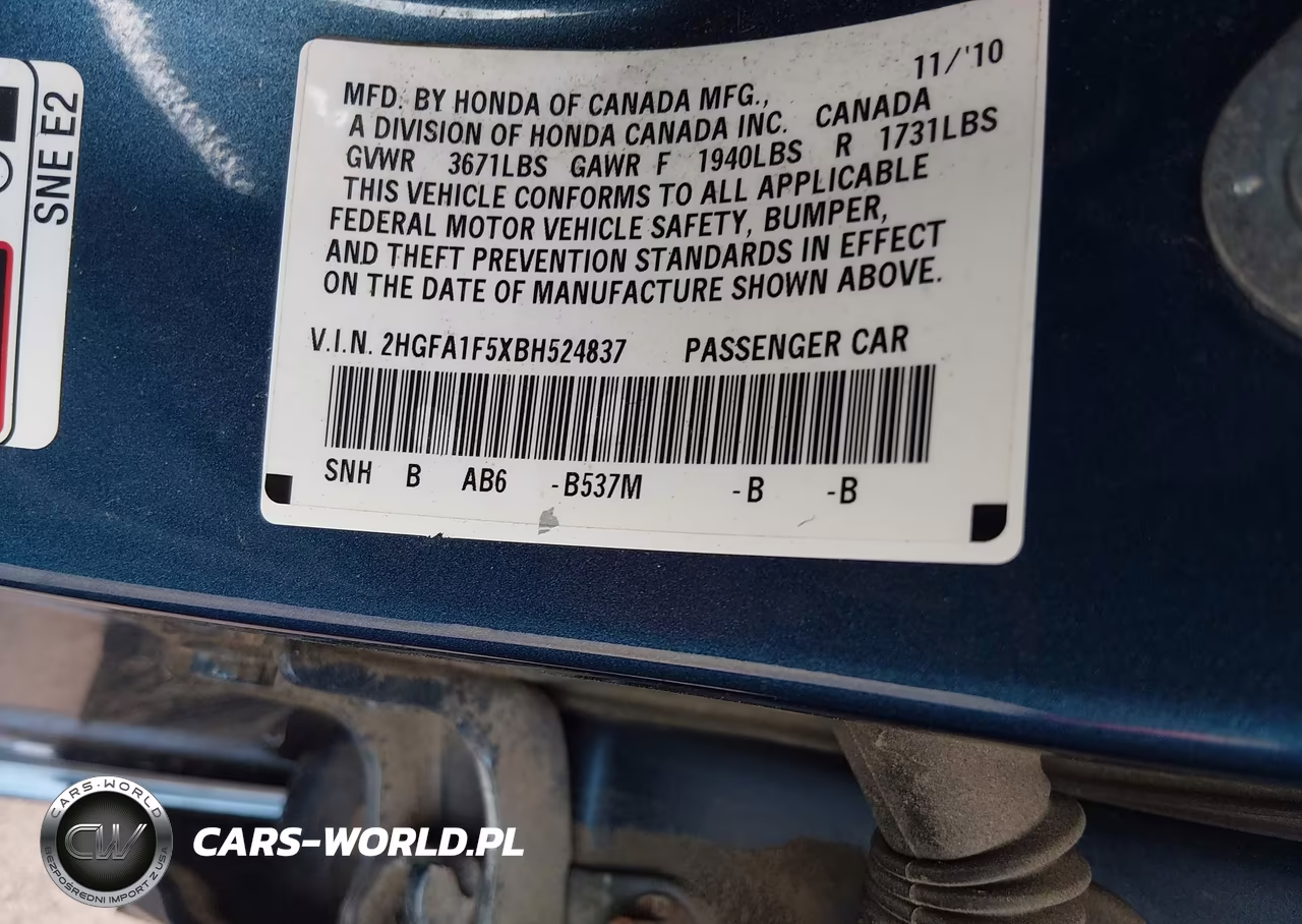 2011 Honda Civic Lx VIN:2HGFA1F5XBH524837 - 9