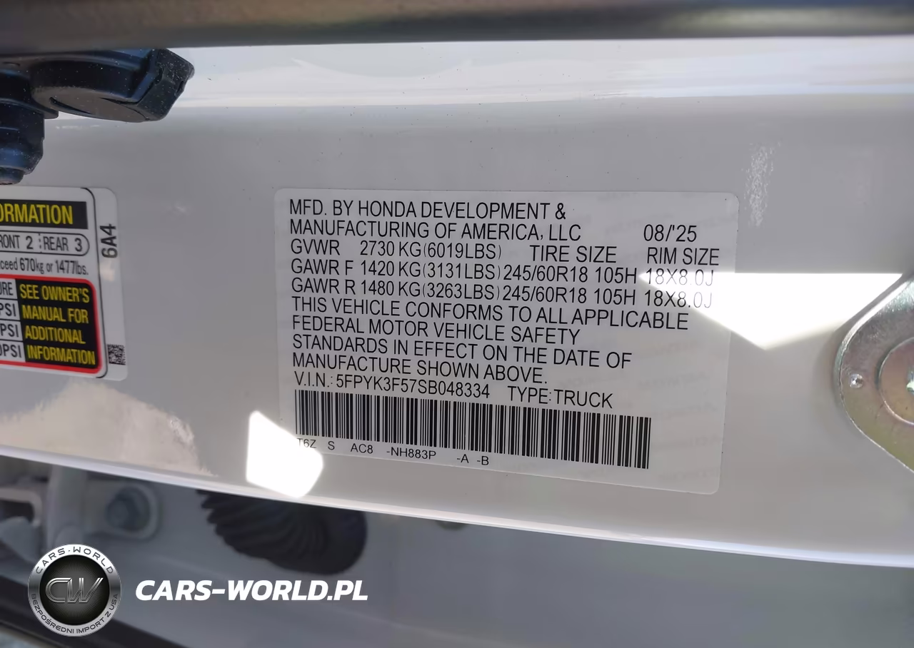 2025 Honda Ridgeline Rtl VIN:5FPYK3F57SB048334 - 9