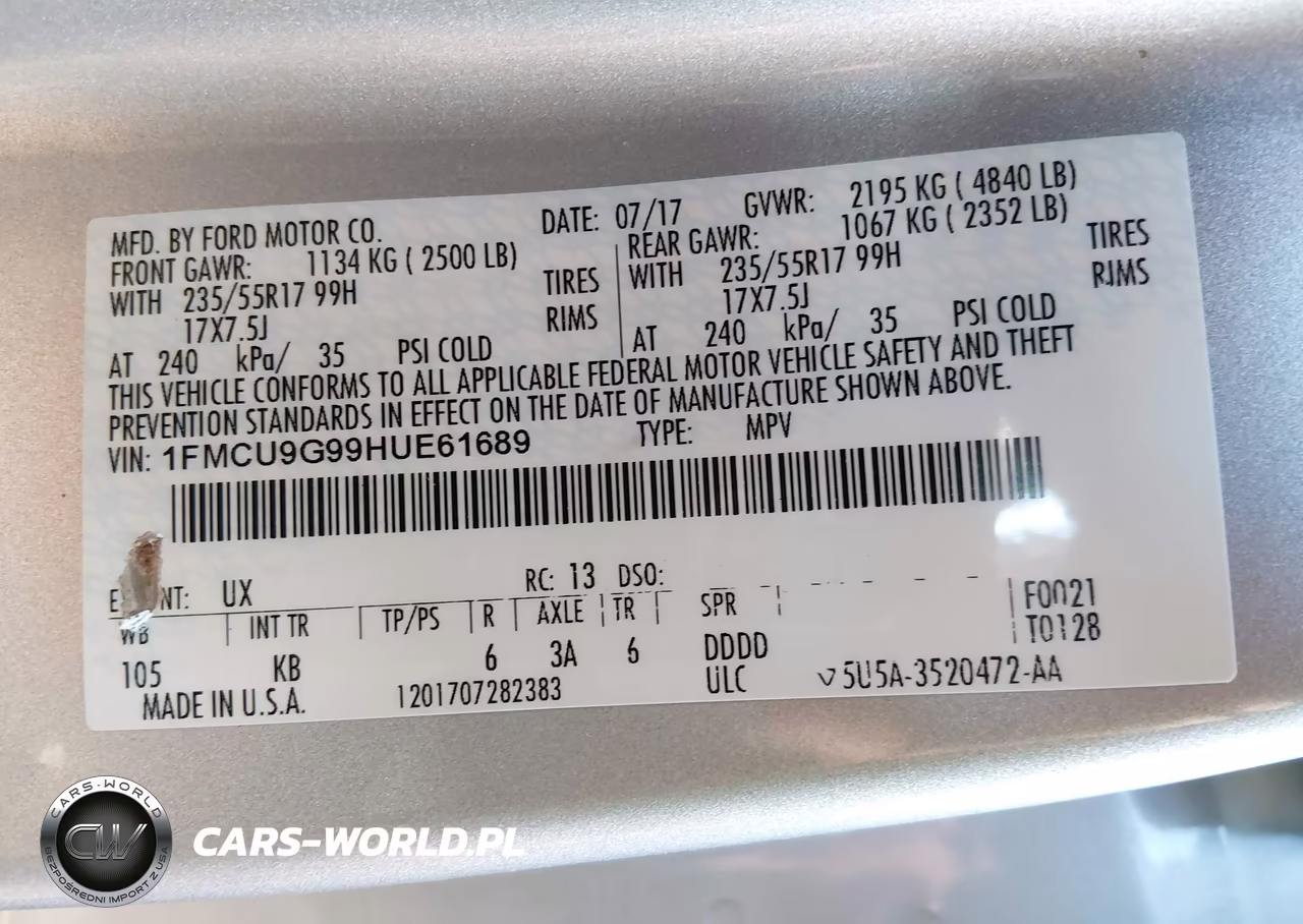 2017 Ford Escape Se VIN:1FMCU9G99HUE61689 - 9