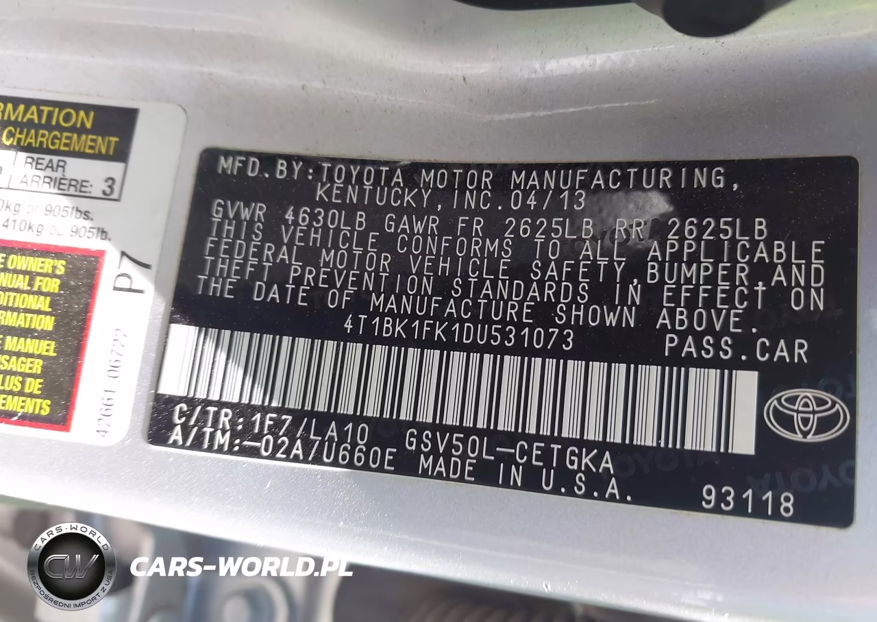 2013 Toyota Camry Xle V6 VIN:4T1BK1FK1DU531073 - 9