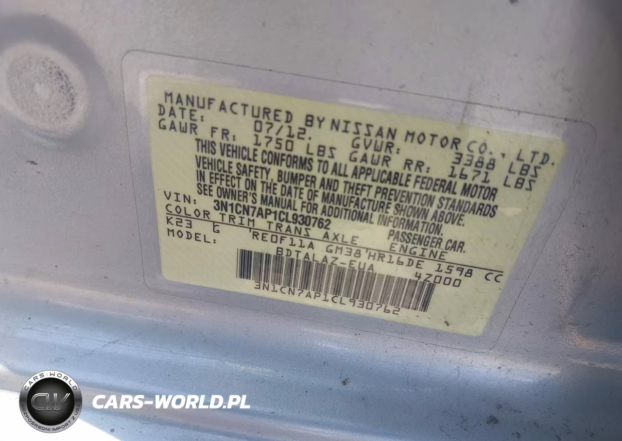 2012 Nissan Versa 1.6 S VIN:3N1CN7AP1CL930762 - 9