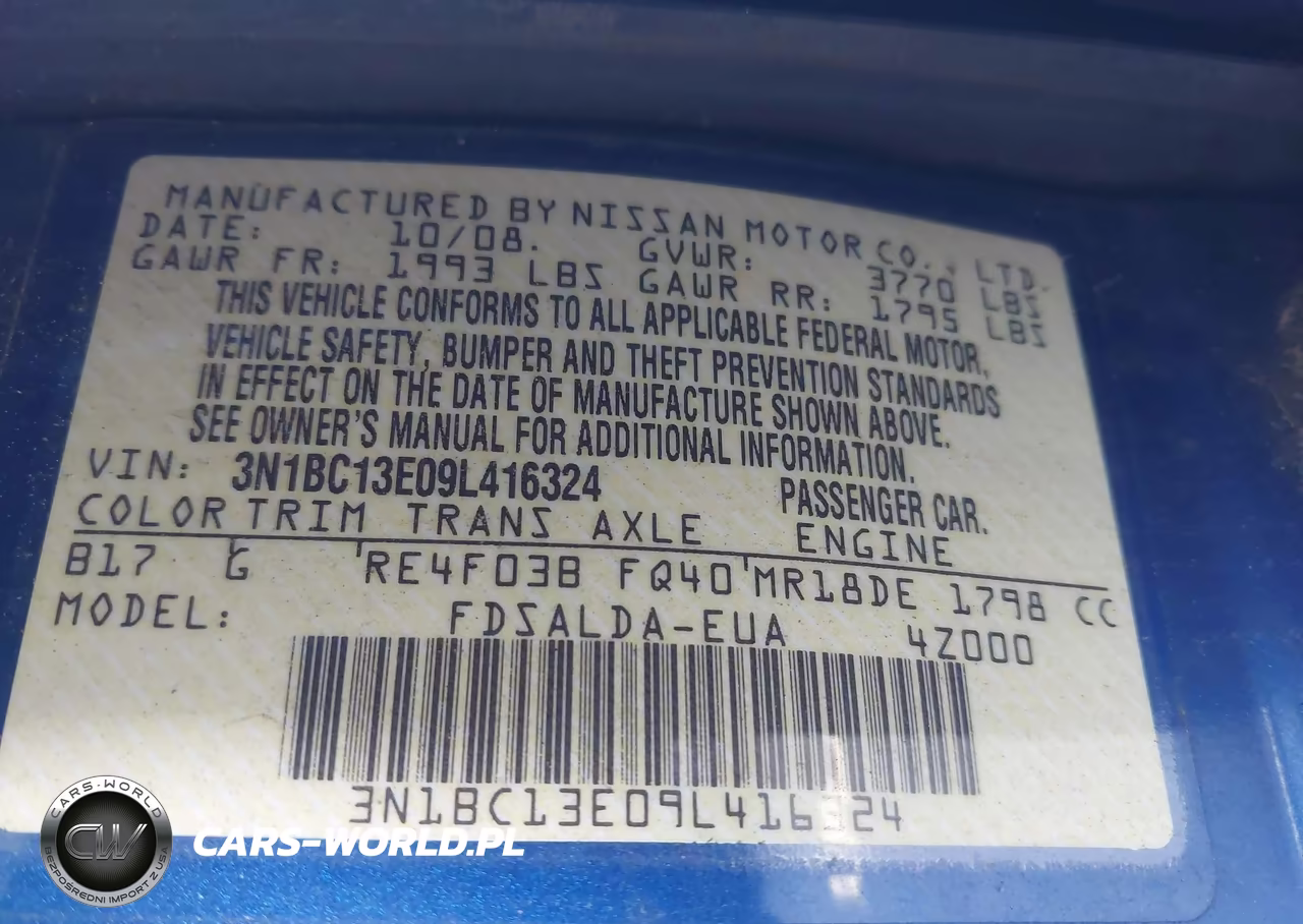 2009 Nissan Versa 1.8S VIN:3N1BC13E09L416324 - 9