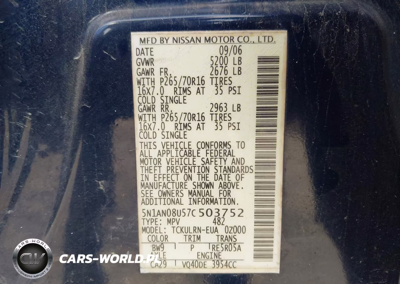 2007 Nissan Xterra S VIN:5N1AN08U57C503752 - 9
