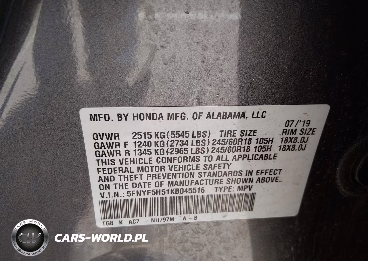 2019 Honda Pilot Ex-L VIN:5FNYF5H51KB045516 - 9