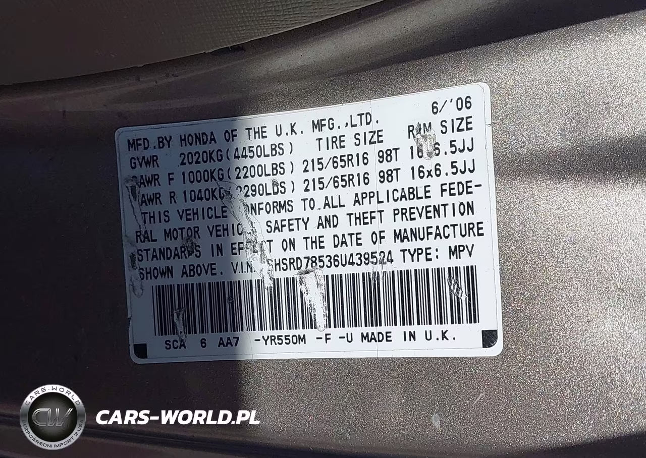 2006 Honda Cr-V Lx VIN:SHSRD78536U439524 - 9