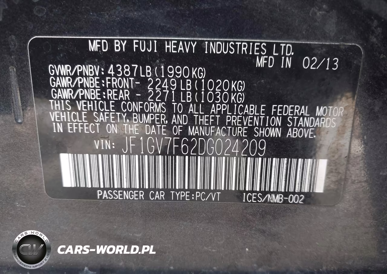2013 Subaru Impreza Wrx Limited VIN:JF1GV7F62DG024209 - 9