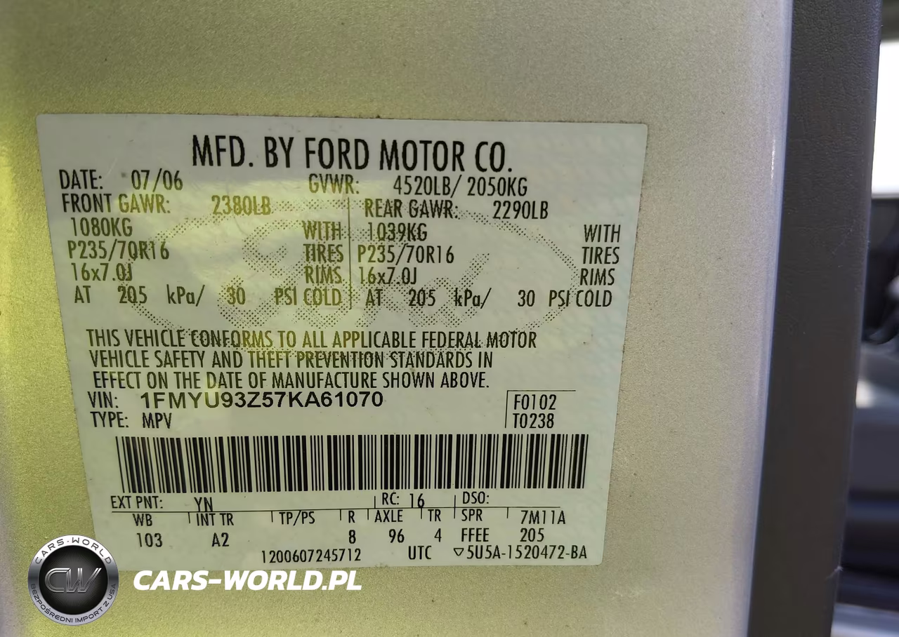 2007 Ford Escape Xlt VIN:1FMYU93Z57KA61070 - 9