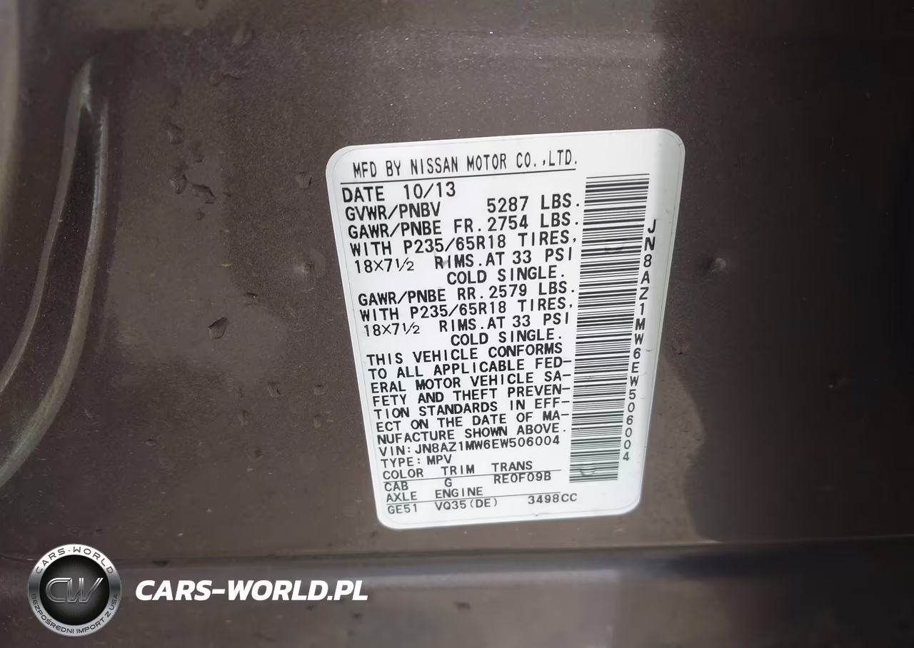 2014 Nissan Murano Sl VIN:JN8AZ1MW6EW506004 - 9