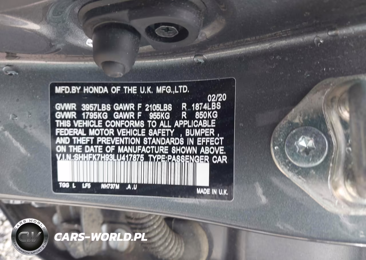 2020 Honda Civic Sport Touring VIN:SHHFK7H93LU417875 - 9