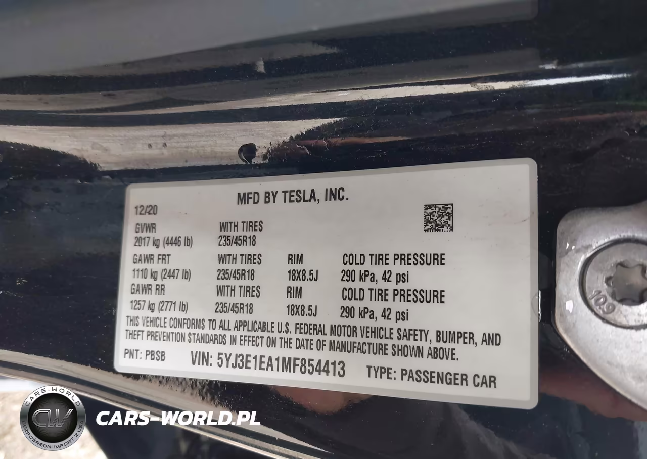 2021 Tesla Model 3 Standard Range Plus Rear-Wheel Drive VIN:5YJ3E1EA1MF854413 - 9
