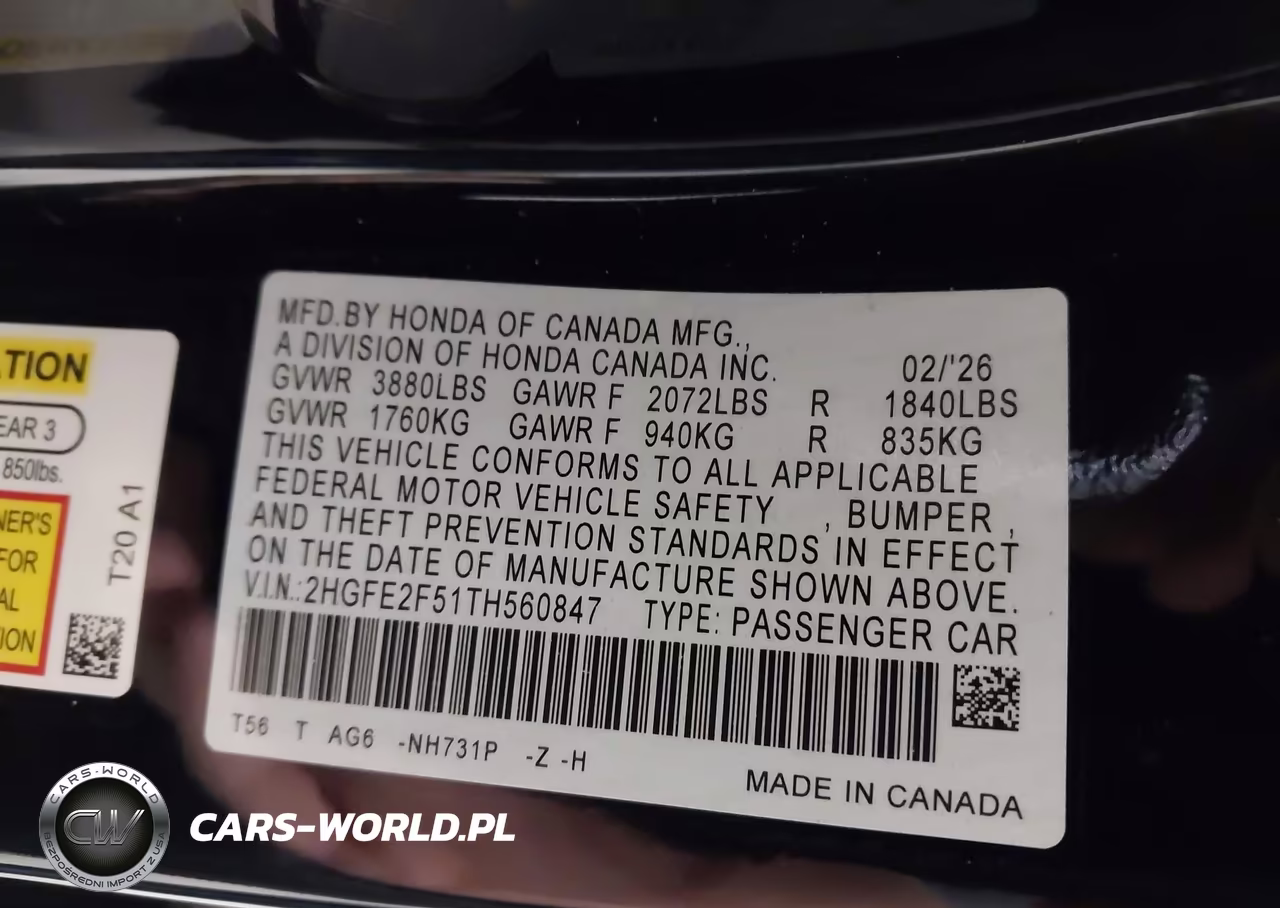 2026 Honda Civic Sport VIN:2HGFE2F51TH560847 - 9