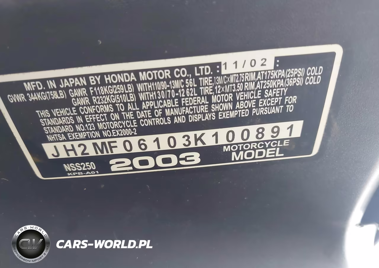 2003 Honda Nss250 VIN:JH2MF06103K100891 - 10