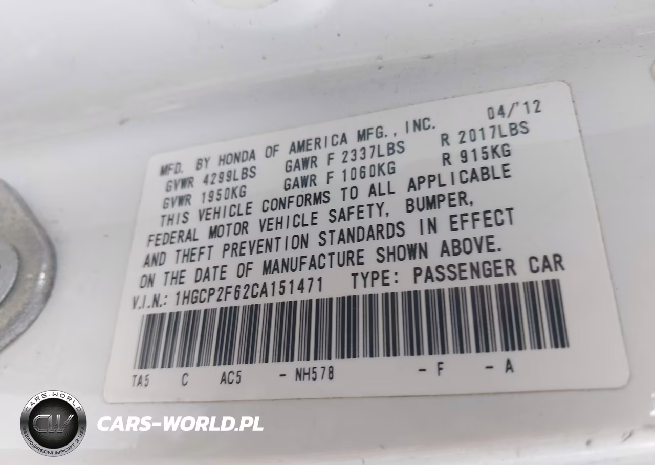 2012 Honda Accord 2.4 Se VIN:1HGCP2F62CA151471 - 9