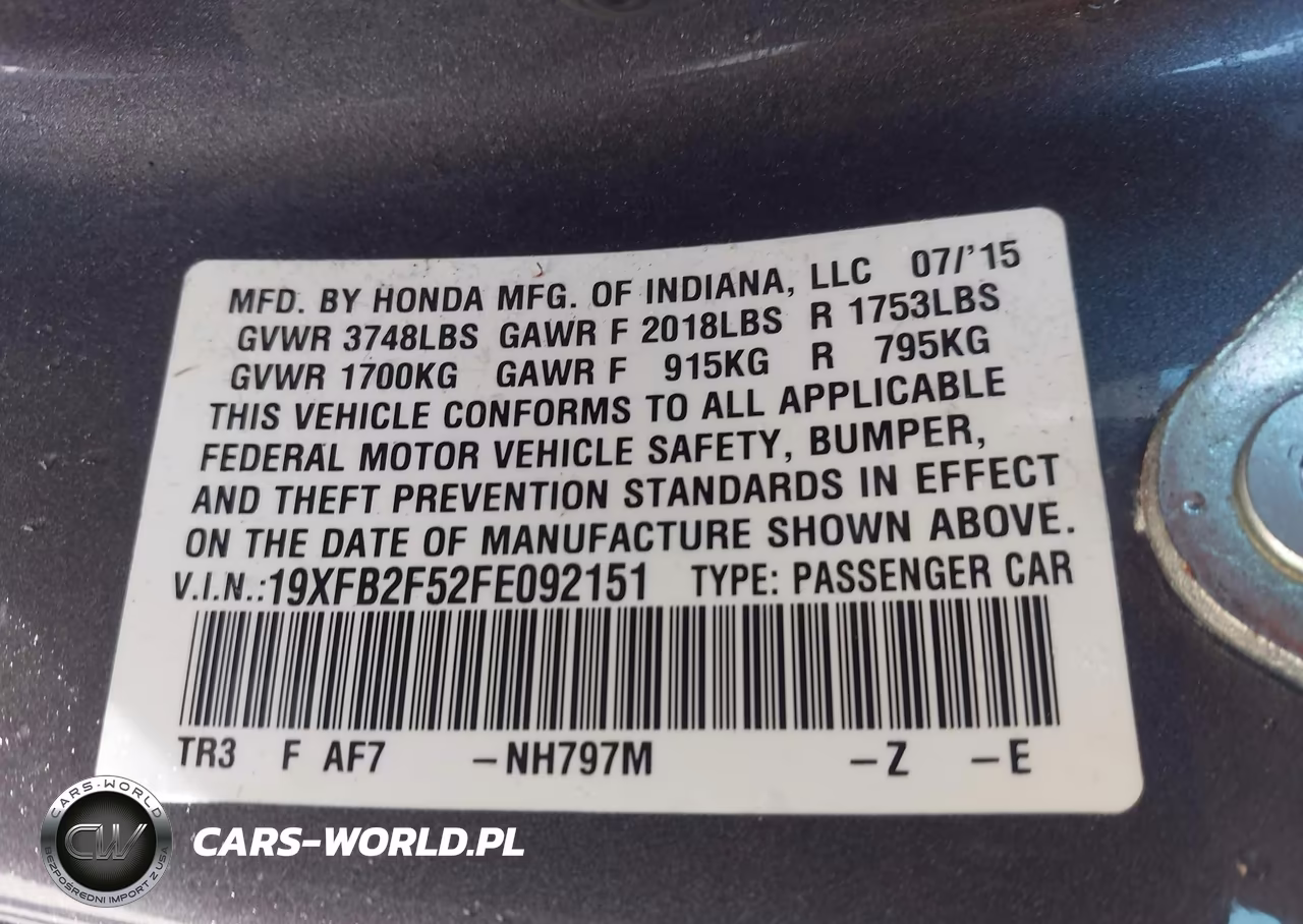 2015 Honda Civic Lx VIN:19XFB2F52FE092151 - 9