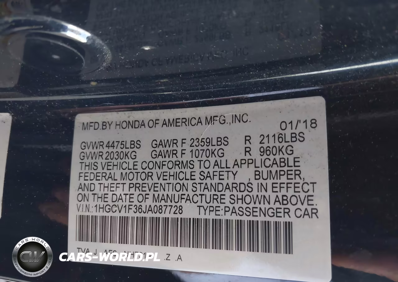 2018 Honda Accord Sport VIN:1HGCV1F36JA087728 - 9