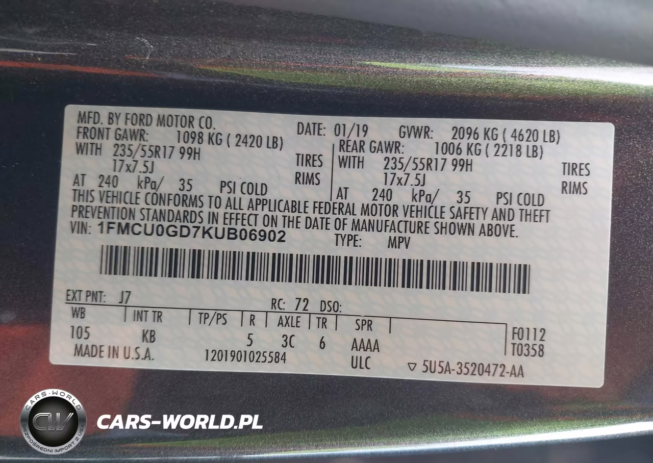 2019 Ford Escape Se VIN:1FMCU0GD7KUBO6902 - 9