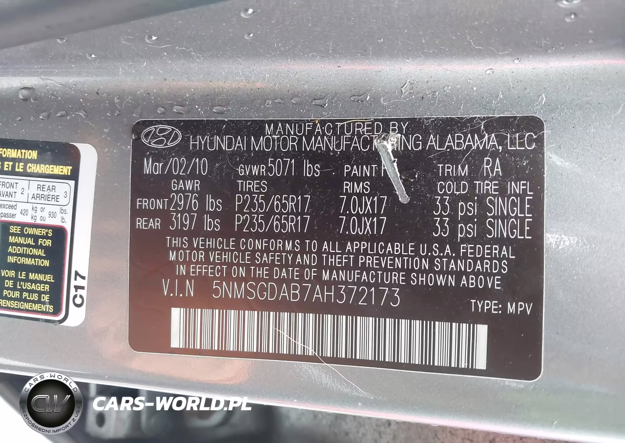 2010 Hyundai Santa Fe Gls VIN:5NMSGDAB7AH372173 - 9