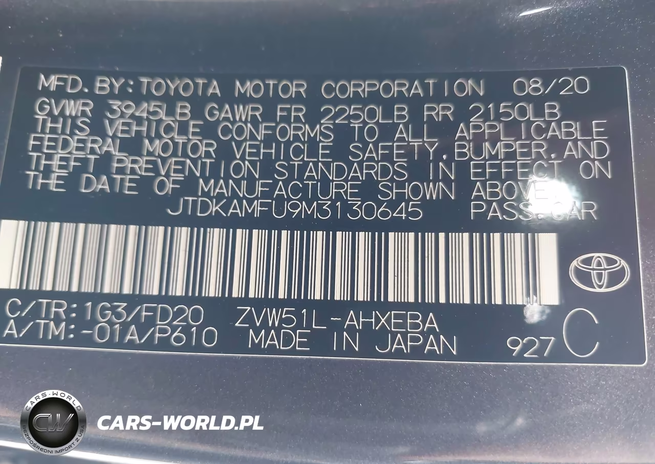 2021 Toyota Prius Le VIN:JTDKAMFU9M3130645 - 9