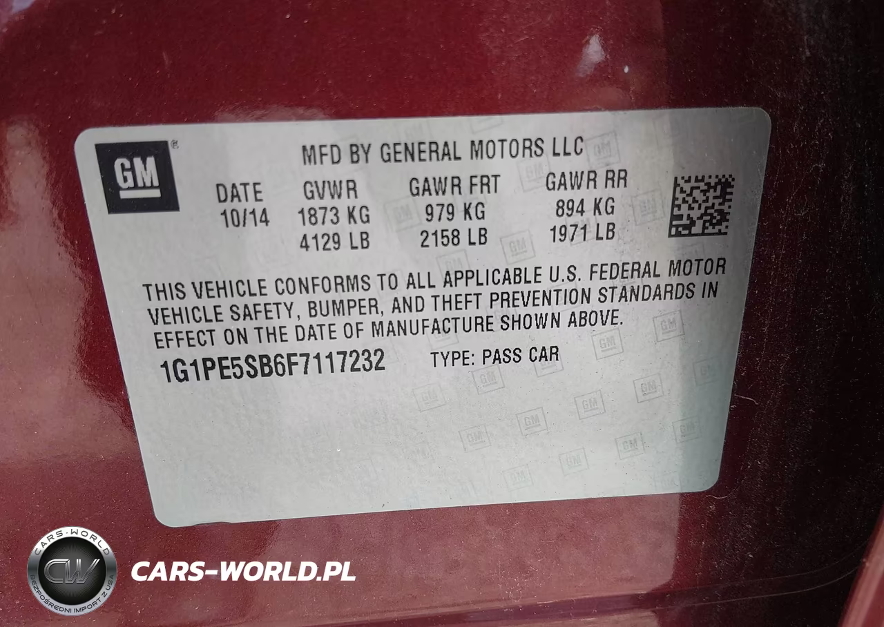 2015 Chevrolet Cruze 2Lt Auto VIN:1G1PE5SB6F7117232 - 9
