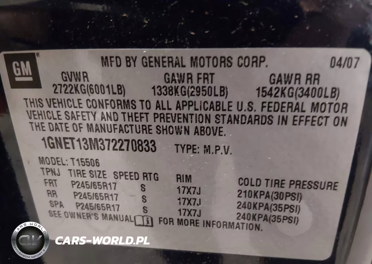 2007 Chevrolet Trailblazer Lt VIN:1GNET13M372270833 - 9