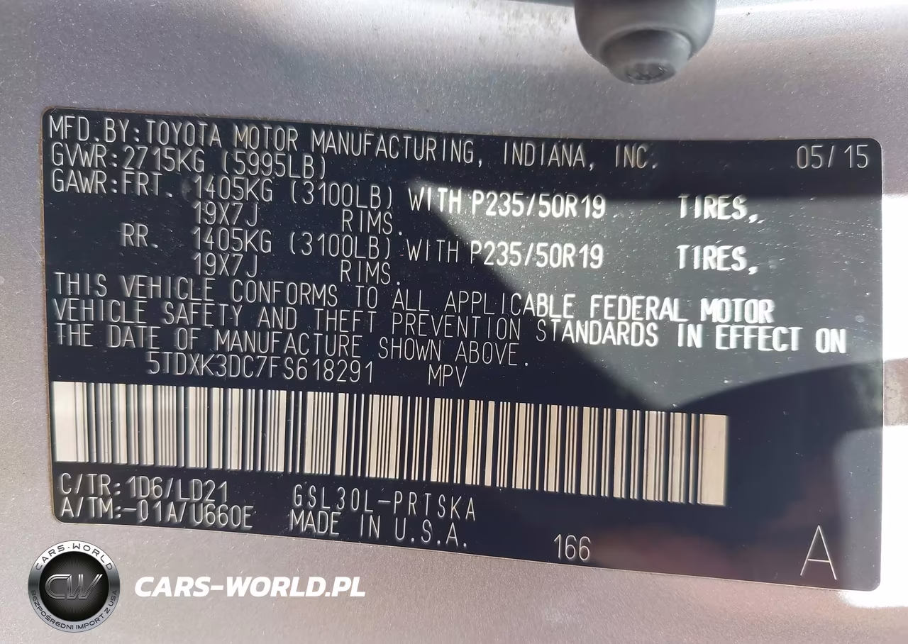 2015 Toyota Sienna Sport VIN:5TDXK3DC7FS618291 - 9