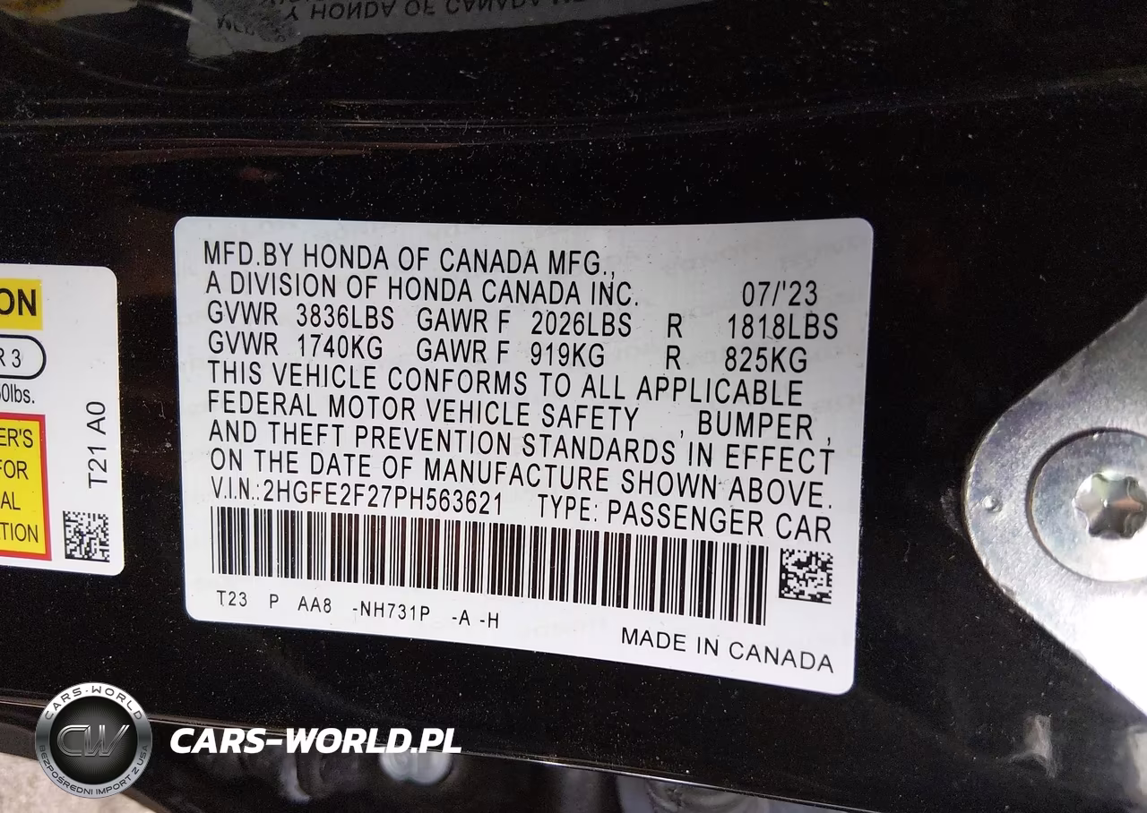2023 Honda Civic Lx VIN:2HGFE2F27PH563621 - 7