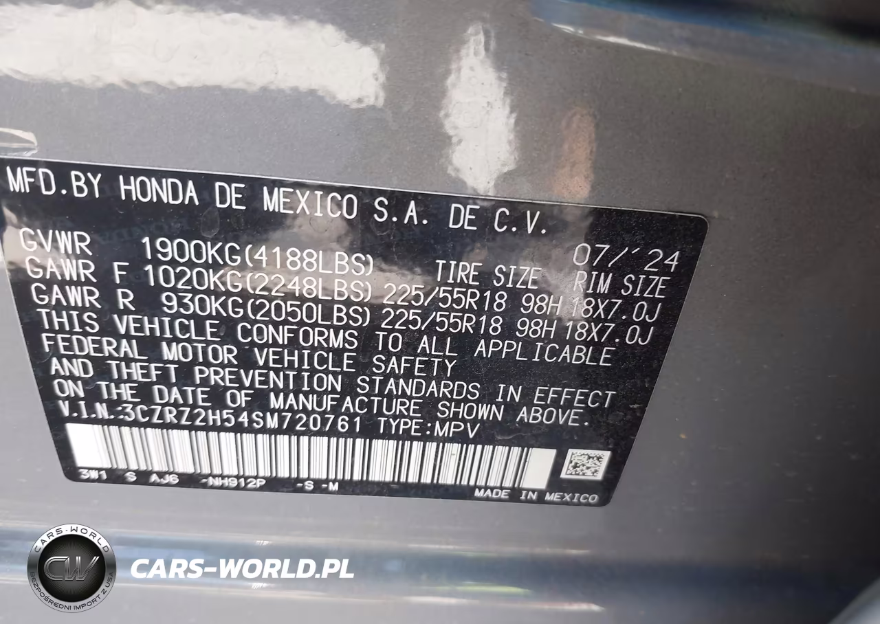 2025 Honda Hr-V Awd Sport VIN:3CZRZ2H54SM720761 - 9