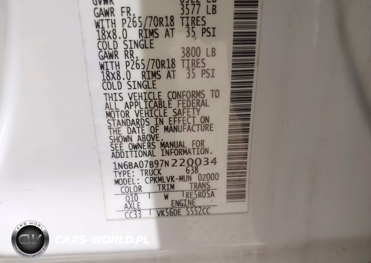 2007 Nissan Titan Le VIN:1N6BA07B97N220034 - 9
