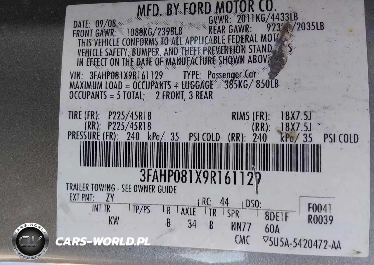 2009 Ford Fusion Sel VIN:3FAHP081X9R161129 - 9