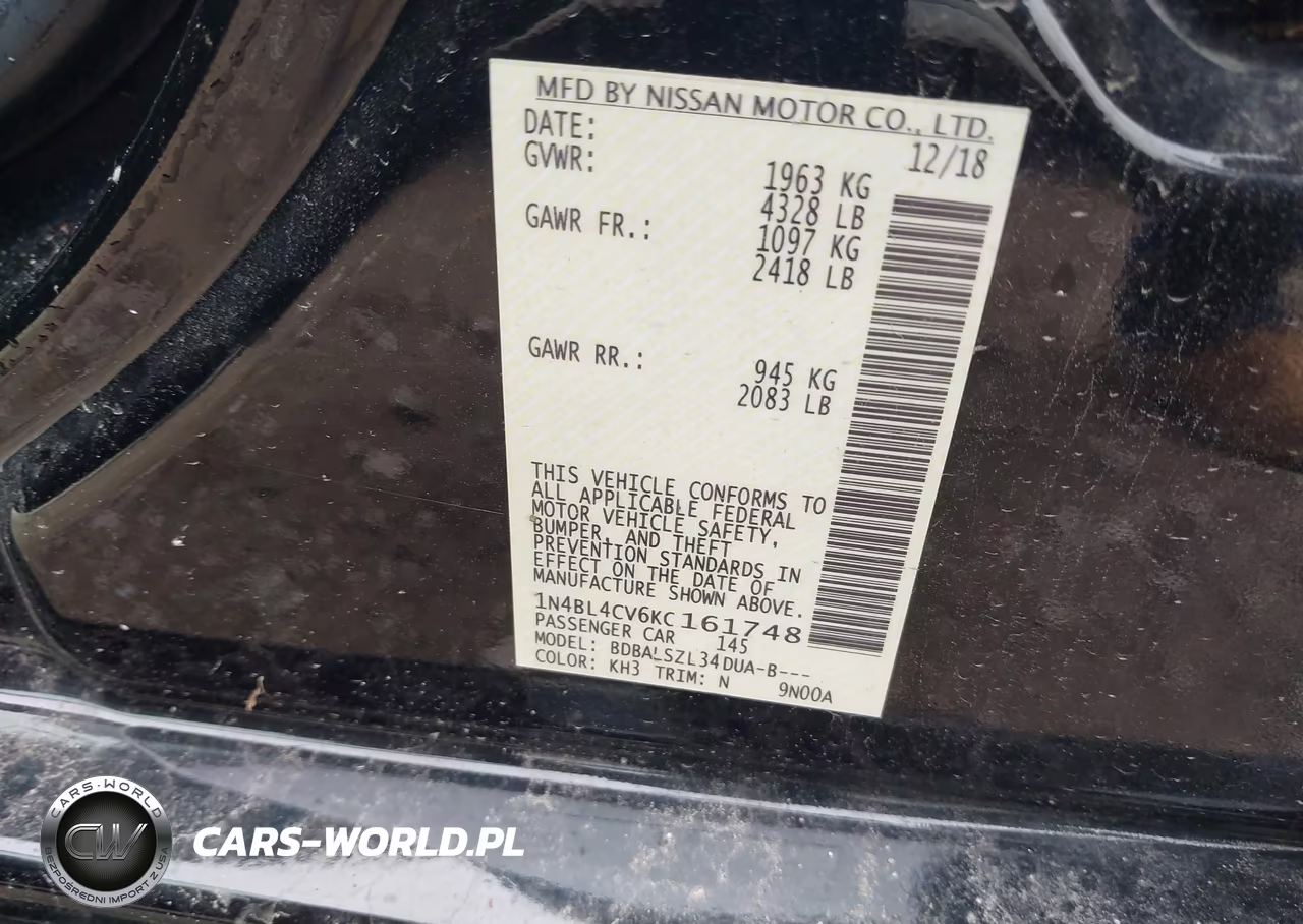 2019 Nissan Altima 2.5 Sr VIN:1N4BL4CV6KC161748 - 9