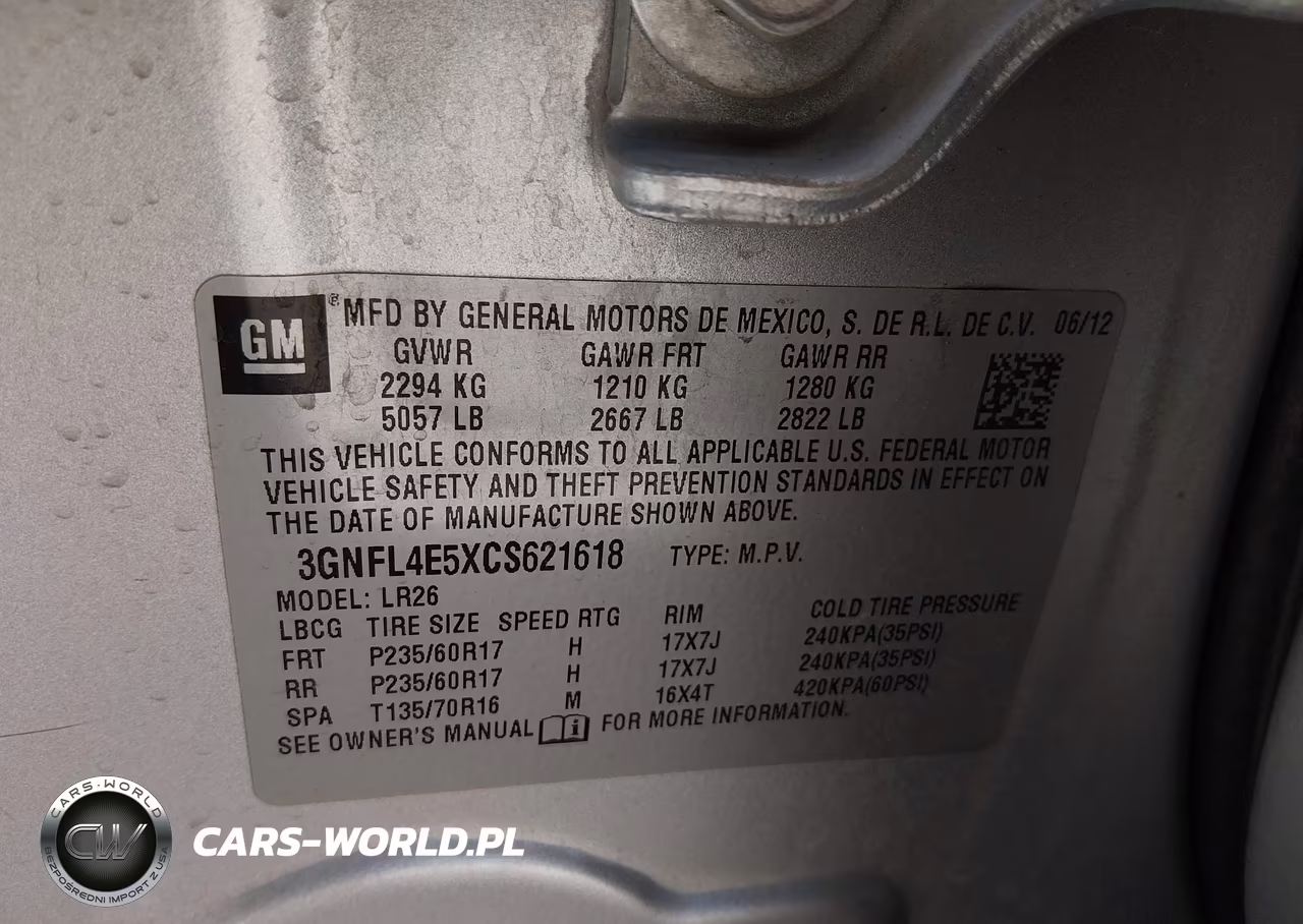 2012 Chevrolet Captiva Sport Ltz VIN:3GNFL4E5XCS621618 - 9