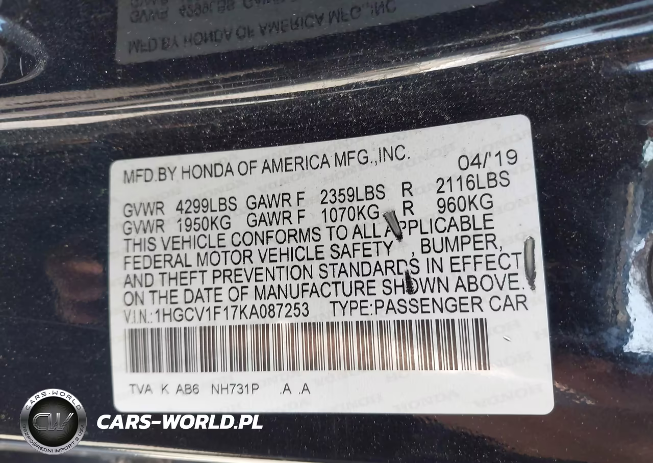 2019 Honda Accord Lx VIN:1HGCV1F17KA087253 - 9