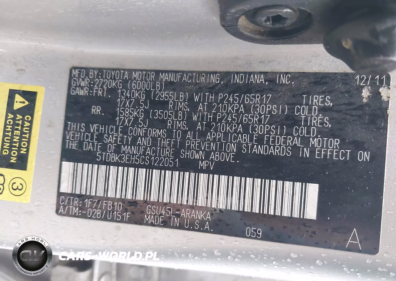 2012 Toyota Highlander Base V6 VIN:5TDBK3EH5CS122051 - 9