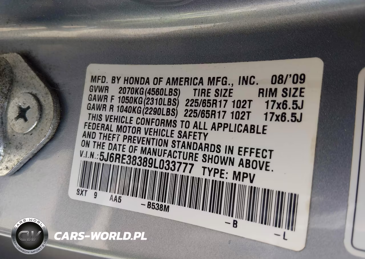 2009 Honda Cr-V Lx VIN:5J6RE38389L033777 - 9