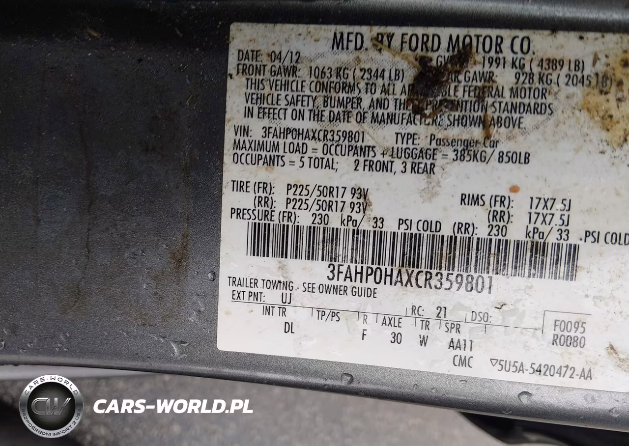 2012 Ford Fusion Se VIN:3FAHP0HAXCR359801 - 9