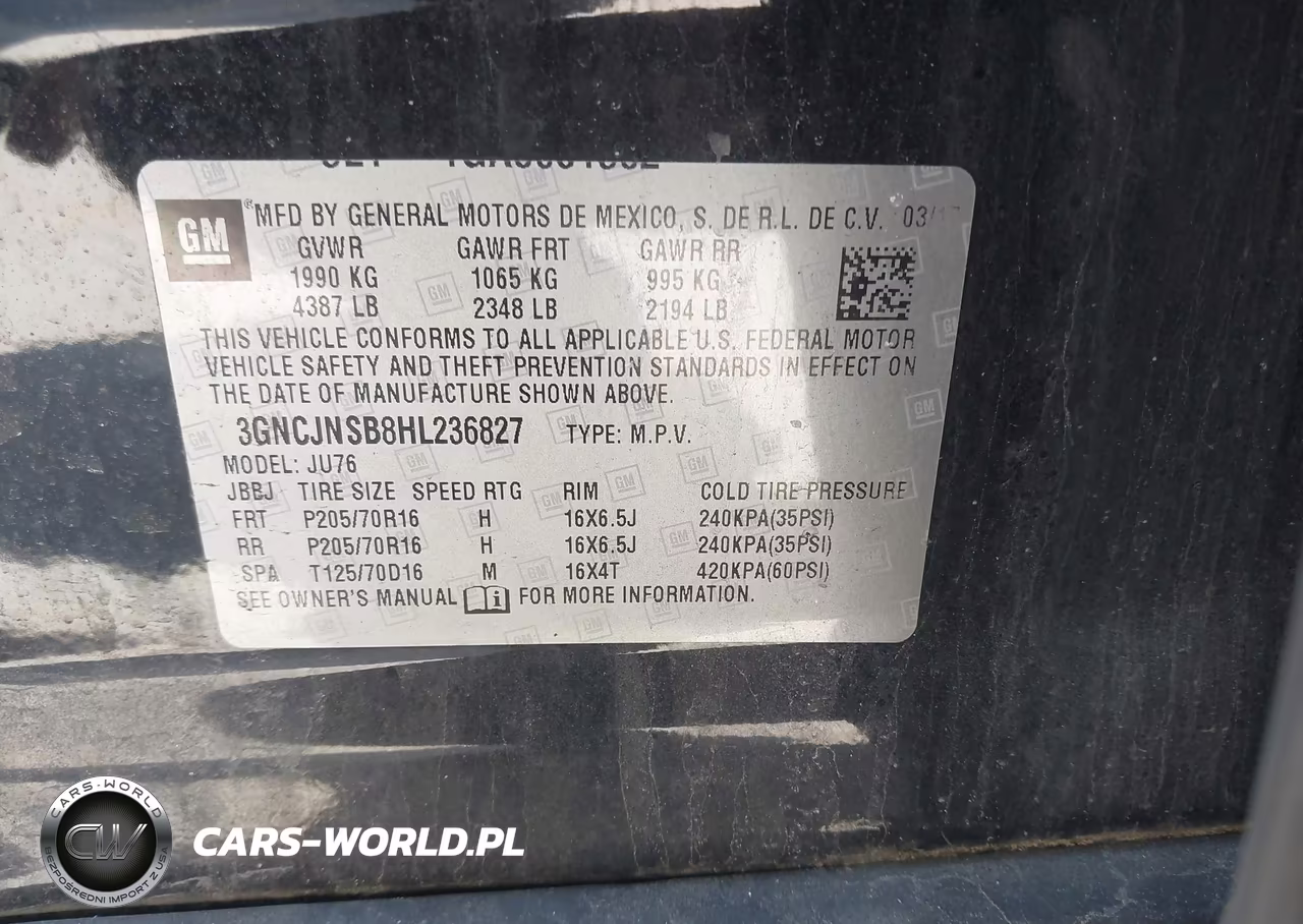 2017 Chevrolet Trax Ls VIN:3GNCJNSB8HL236827 - 9