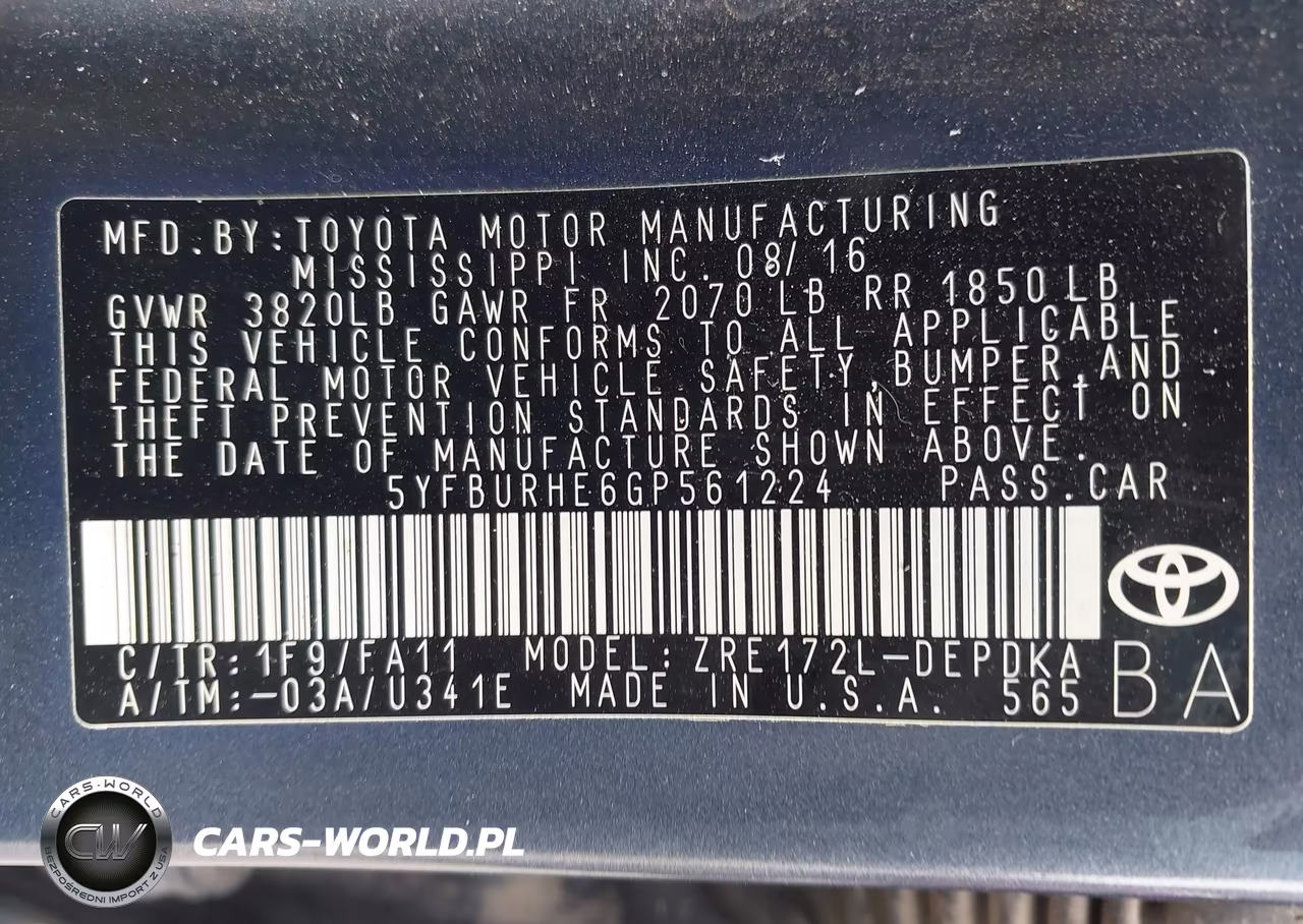 2016 Toyota Corolla L VIN:5YFBURHE6GP561224 - 9