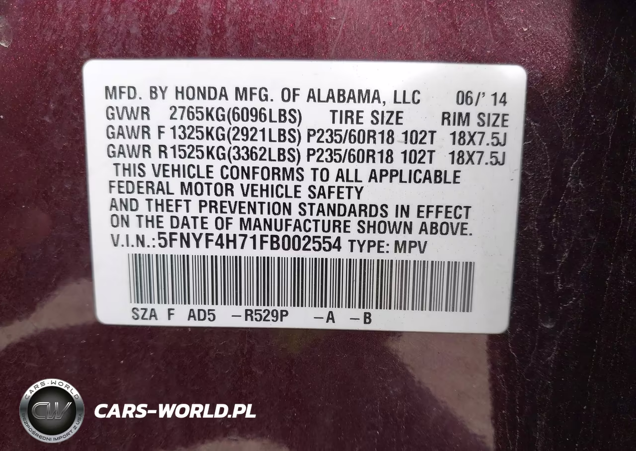 2015 Honda Pilot Ex-L VIN:5FNYF4H71FB002554 - 9