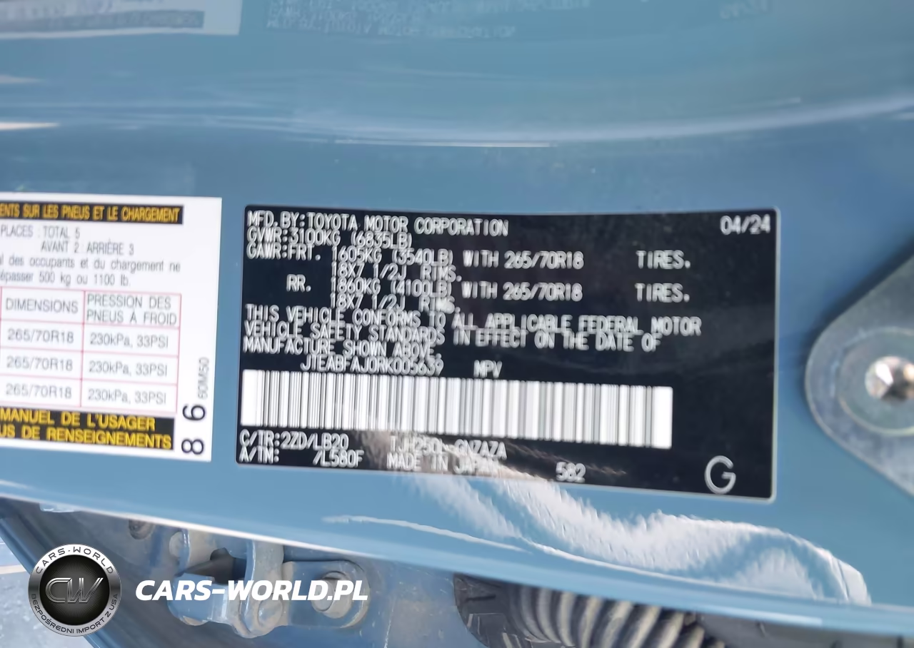 2024 Toyota Land Cruiser VIN:JTEABFAJ0RK005639 - 9